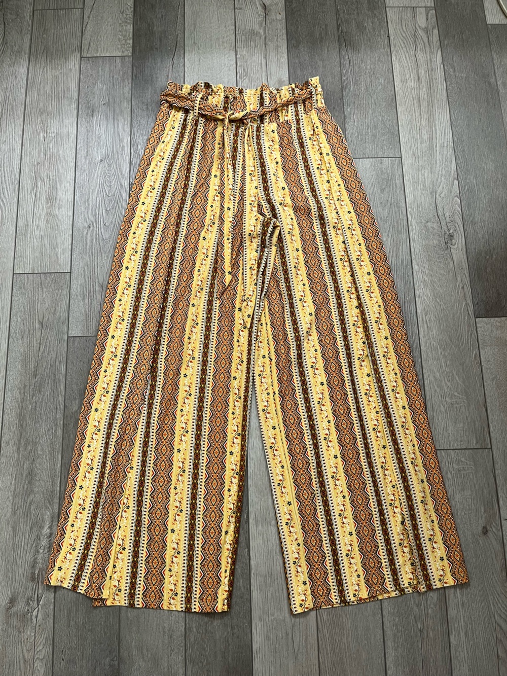 Derek Heart Yellow and Brown Wide Leg Patterned Pants Size Small